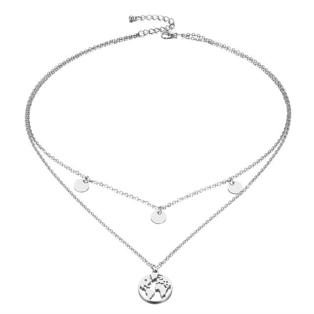 World Map Layered Necklace | Elegant Travel-Inspired Design