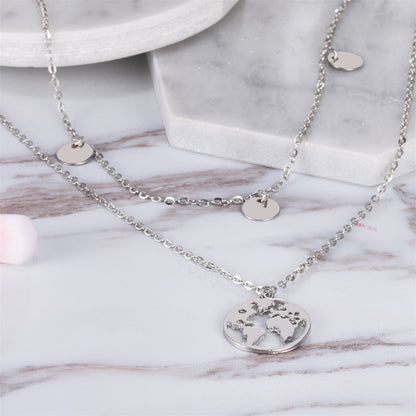 World Map Layered Necklace | Elegant Travel-Inspired Design