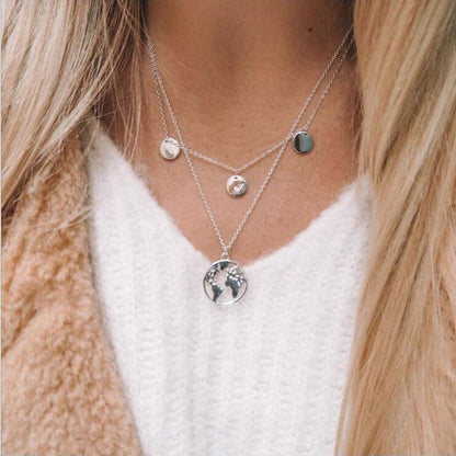 World Map Layered Necklace | Elegant Travel-Inspired Design