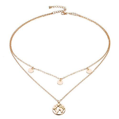 World Map Layered Necklace | Elegant Travel-Inspired Design